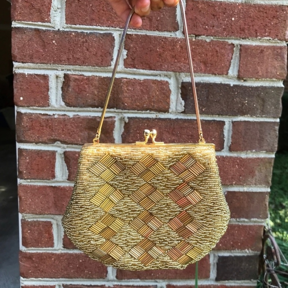 Golden Beaded Handbag